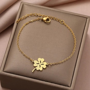 Браслет Конюшина на удачу, колір золото, візерунок. Нержавіюча сталь
